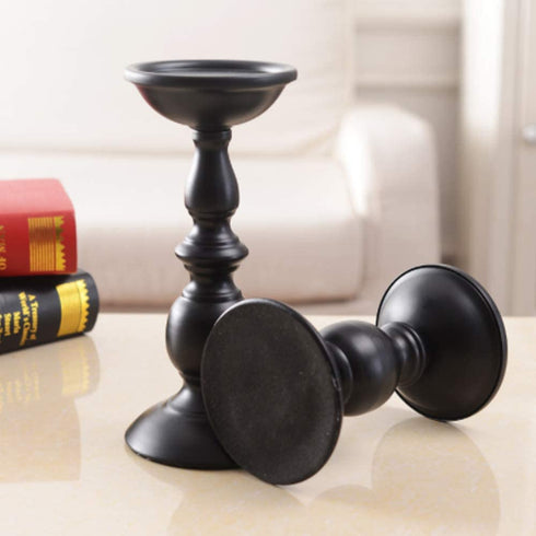 2 Pcs Black Pillar Candle Holders, Most Ideal for 3" Pillar Candles, Gifts for Wedding, Party, Home, Spa, Reiki, Votive Candle (2 x L)