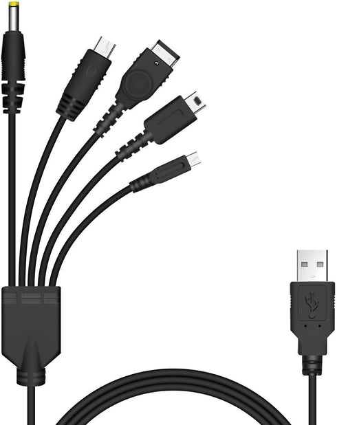 5 in 1 USB Charger Cable Cord for Nintendo NDS Lite/Wii U/New 3DS(XL/LL),3DS(XL/LL),2DS,DSi(XL/LL),NDS/GBA SP(Gameboy Advance sp),PSP 1000 2000 3000