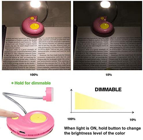 LUXSWAY Rechargeable Book Light for Reading, 3 Brightness Levels, Portable Reading Lamp for Books Clip-on, Eye Care Book Light for Kid with Flexible Neck, Bookmark Light for Adult Bookworm -Pink