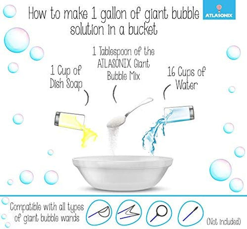 Atlasonix Giant Bubbles Mix - Makes 7 Gallons of Big Pure Bubble Solution for Kids | Non Toxic All Natural Bubble Concentrate for The Largest Bubbles | Birthdays, Outdoor Family Fun