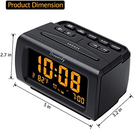 DreamSky Alarm Clock Radio for Bedroom - FM Radio Clock with Battery Backup, USB Charing Port, 1.2 Inch Bold Digit 0%-100% Dimmer, Adjustable Alarm Volume, Temperature, Snooze, Sleep Timer, 12/24H