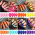 Press On Nails Neon Colors - 192 Pcs Short Coffin Acrylic Solid Fake Nails Glue On False Nails Kit for Women, 8 Solid Colors, Include Prep Pad, Tube Glue, Mini File, Cuticle Sticker and Adhesive Sticker