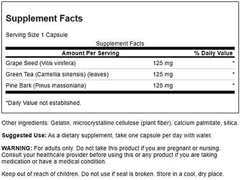 Swanson Grape Seed Green Tea & Pine Bark Complex Heart Cardiovascular Immune Support Health Antioxidant Healthy Blood Pressure Support Polyphenols OPCS Herbal Supplement 60 Capsules (Caps)