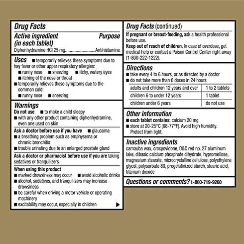 GoodSense Allergy Relief Diphenhydramine HCl 25 mg, Antihistamine Tablets for Symptoms Due to Hay Fever and Upper Respiratory Allergies, 100 Count