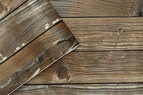Distressed Wood Wallpaper Brown Wood Wallpaper Peel and Stick 17.71In X 118In Rustic Self Adhesive Faux Wood Contact Paper for Countertop Cabinet Shelf Drawer Vinyl Waterproof Removable Easy to Use