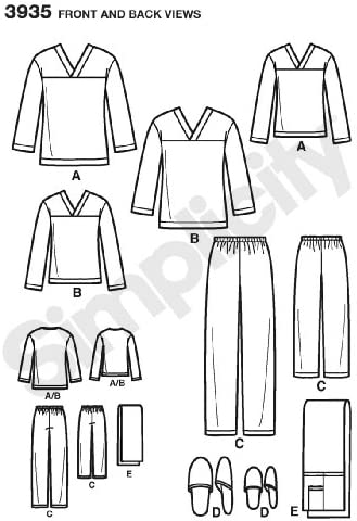 Simplicity Sewing Pattern 3935 Miss/Men/Child Sleepwear, A (XS-L/XS-XL)
