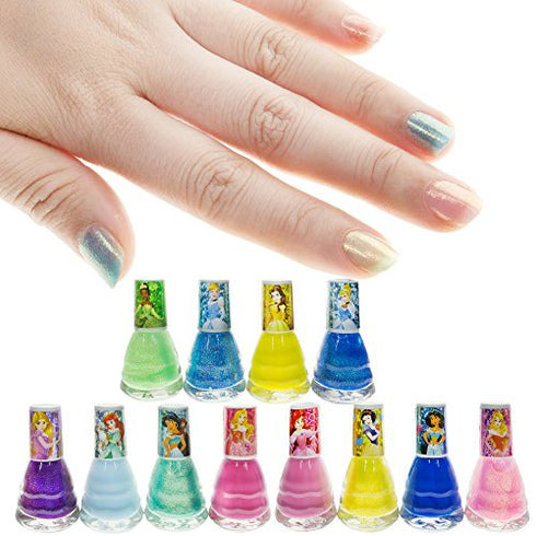Townley Girl Disney Princess Non-Toxic Water-Based Peel-Off Quick Dry Nail Polish with Nail Separators|Gift Kit Set for Kids Girls|12 Pcs - Perfect for Parties, Sleepovers and Makeovers