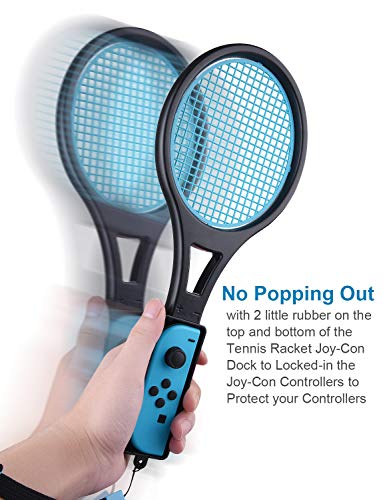 Tennis Racket for Nintendo Switch&Switch OLED Joy-Con, Tendak Grip Sports Game Accessories for Mario Tennis Aces Game with 12 in 1 Game Card Case (2 Pack, Black)