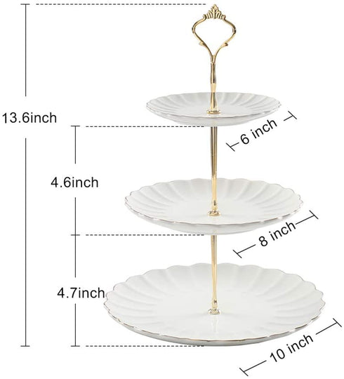 SWEEJAR 3 Tier Ceramic Cake Stand Wedding, Dessert Cupcake Stand for Tea Party Serving Platter (White)