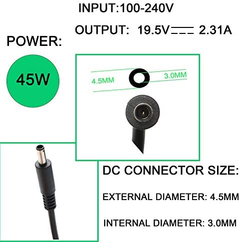 45W AC Adapter Laptop Charger for Dell Inspiron 11 13 14 15 3000 5000 7000 Series 15-3555 3558 3565 3567 15-5551 5552 5555 5558 5559 5565 5568 5578 15-7558 7568 7569 7359 Computer Power Supply Cord