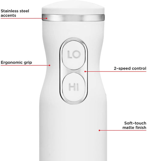 Chefman Immersion Stick Hand Blender with Stainless Steel Blades, Powerful Electric Ice Crushing 2-Speed Control Handheld Food Mixer, Purees, Smoothies, Shakes, Sauces & Soups, Ivory