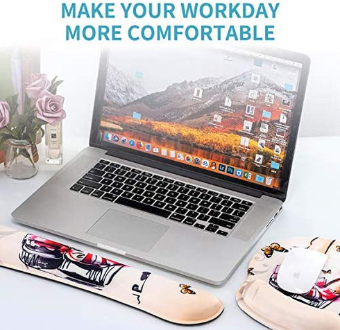 Ergonomic Memory Foam Mousepad Keyboard Wrist Rest Support Set - Mouse Pad Wrist Rest for Computer/Gaming/Office - Comfortable & Lightweight for Easy Typing & Pain Relief(Red High Heels & Butterflies)