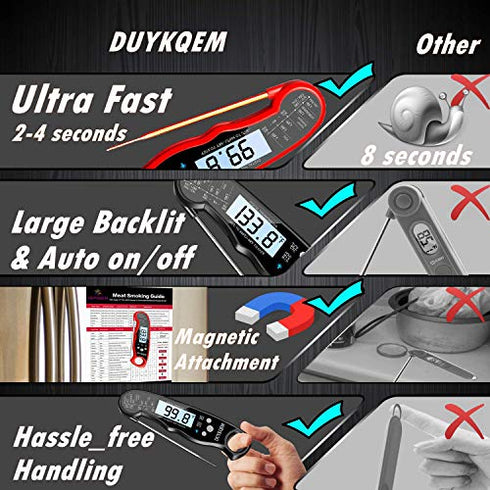 DUYKQEM Instant Read Digital Meat Thermometer (2 Pack) Waterproof Kitchen Cooking Food Thermometer with Probe Backlight & Calibration,Best Quick Grill Meat Thermometer for Grilling BBQ Smoker Chefs