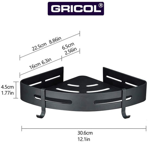 Gricol Adhesive Corner Shelf Bathroom Shower Caddy Basket for Kitchen Toilet No Drilling Shower Storage organizer 2-Tier, Black