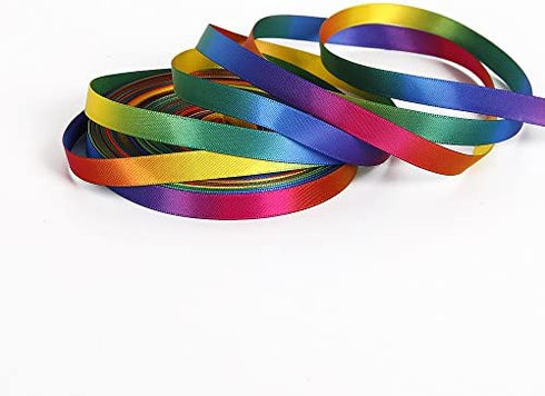 Satin Ribbon Gradient Rainbow Double Side Rainbow Colorful Printed 50 Yard 3/8" Wide for DIY Handmade (9mm Wide, Satin Ribbon)
