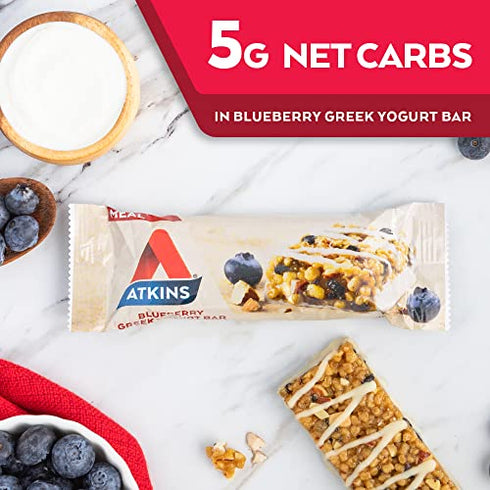 Atkins Blueberry Greek Yogurt Protein Meal Bar. Rich in Fiber. Keto-Friendly. (5 Bars)