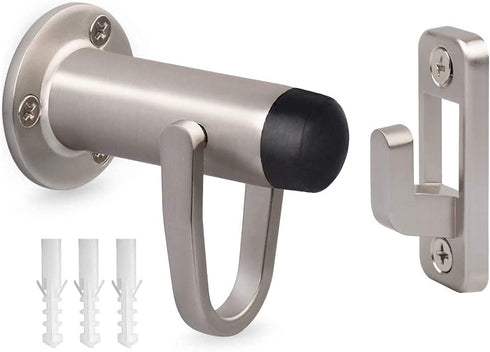 HOMOTEK Heavy Duty Latch Hook Stop,Door Holder Stopper with Sound Dampening Rubber Bumper Wall Mounted, Brushed Satin Nickel, 1 Pack