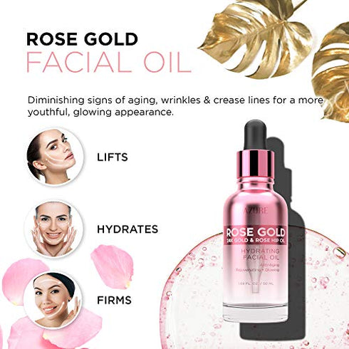 AZURE Rose Gold Hydrating Facial Oil - Anti Aging, Lifting & Firming | Reduces Appearance Of Wrinkles & Fine Lines | Calms & Revitalizes Skin | Made in Korea - 50mL / 1.69 fl.oz.