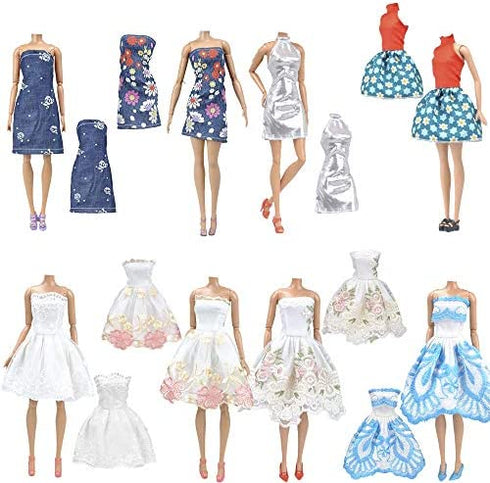 E-TING Lot 15 Items = 5 Sets Fashion Casual Wear Clothes/Outfit with 10 Pair Shoes for Girl Doll Random Style (Casual Wear Clothes + Short Skirt)