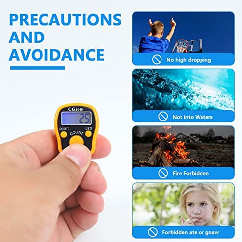 CG LED Finger Tally Counter, 5-Pack Digital Electronic Tasbeeh Counters, Lap Track Handheld Clicker with Ring, Re-settable Digits Display for People Muslims, by Black White Red Orange Blue Five colors