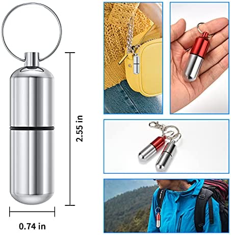 3 Pack Mini Keychain Pill Holder, Portable Small Pill Box Bottle for Purse, Waterproof Pocket Pill Case EDC Medicine Container Nitro Pill Fob Carrier for Outdoor Travel Camping