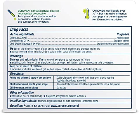 CUROXEN Mouth Sore Relief, Made with All-Natural Ingredients Including Olive Oil, Calendula, Beeswax, Clove Essential Oil, and Cinnamon Oil, Gluten-Free - 0.42 oz