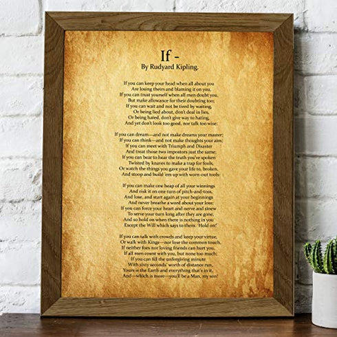 "IF You Can Keep Your Head"- Rudyard Kipling Poem Page Print-8 x 10" Poetic Wall Art. Distressed Parchment Print-Ready To Frame. Retro Home-Office-School-Library Decor. Great Art Gift for Poetry Fans.