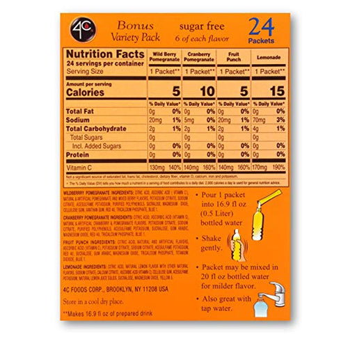 4C Powder Drink Mix Packets, Variety 1 Pack, 24 Count, Singles Stix On the Go, Refreshing Sugar Free Water Flavorings