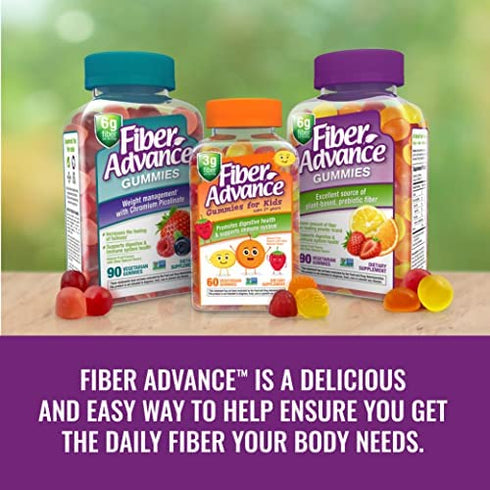 Fiber Advance Gummies for Kids | 100% Plant Based Fiber Supplements for Kids Digestive Health | Prebiotic Fiber Gummies | Vitamins for Kids | Gluten Free, Vegetarian, & Non-GMO, 60 Count