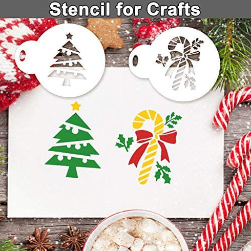 Leesgel 20pcs Christmas Cookie Stencils Stencil, Christmas Cookie Decorating, Royal Icing Tools for Cookies Cake Coffee Cookie Stencils Templates Holder Cookie Decorating Supplies