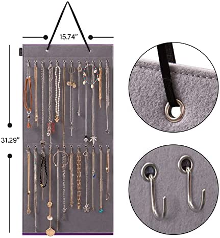 AFUOWER Jewelry Organizer Hanging Necklace Storage Holder for Girl Women 24 Hooks Organizer for Holding Jewelries 1 Pack (Gray)