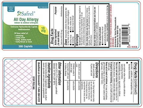 Safrel Cetirizine HCl 10 mg 300 Tablets | Fast & Reliable Allergy Relief Medication | 24 Hour Antihistamine Care for Pollen, Hay Fever, Dry, Itchy Eyes. Sneezing & Runny Nose | Generic Zyrtec