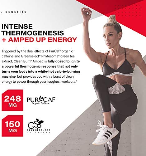 Kaged Muscle Clean Burn Amped Extreme Thermogenic for Men & Women, Weight Management Supplement with Organic Caffeine, 120 Veggie Caps