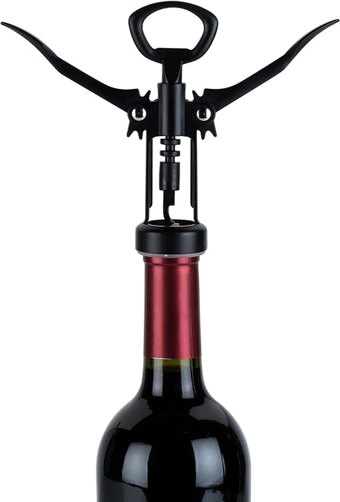 True Soar Matte Black Winged Corkscrew, Self Centering Worm, Bottle Opener