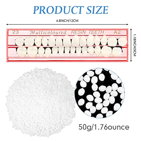 56 Pieces Synthetic Dental Acrylic Resin Teeth 50g Solid Temp Tooth Beads 23 Shade A2 Upper + Lower Denture for Halloween Makeup, DIY & Replacement for Filling Fix The Missing Broken Tooth