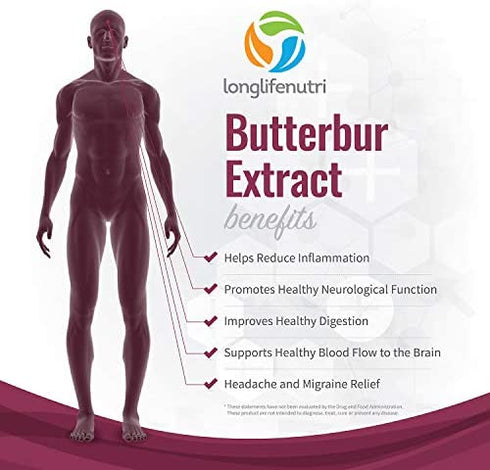 Butterbur Extract 100mg 180 Vegetarian Capsules | Made In Usa | Natural Headache Supplement | Migraine and Allergy Relief | Supports Healthy Bladder and Inflammation | 100 mg Pure Powder Pill Formula