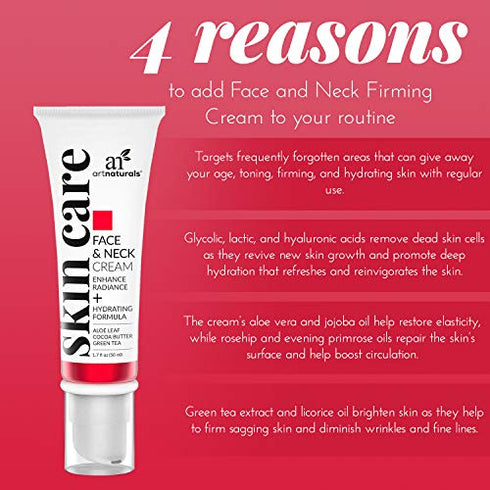 artnaturals Face & Neck Firming Cream - Anti Aging Moisturizer for Neck & Décolleté - For Tightening & Lifting Sagging Skin - Antiwrinkle, Reduces Fine Lines w/ Vitamin C & Hylauronic Acid - 1.7 Fl