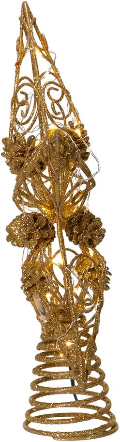 Kurt S. Adler Kurt Adler 11.75-Inch 30 Fairy Light Gold Star with Pinecones Treetop Tree Topper, Multi