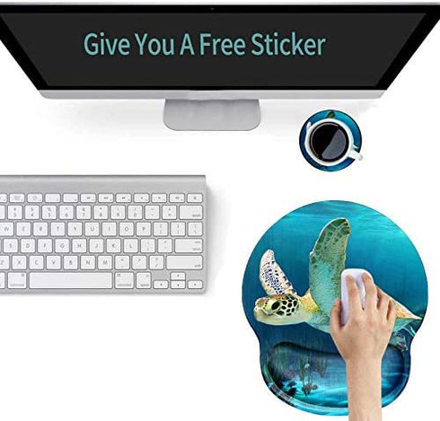 Ergonomic Mouse Pad with Wrist Support Gel, Computer Gaming Mousepad Cute Turtle Wrist Rest Mouse Pads for Laptop Office Work Women Men Kids (with A Free Cup Pad)