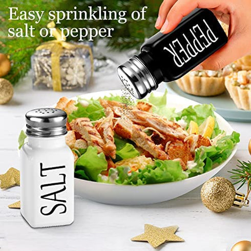 Salt and Pepper Shaker Set,Farmhouse Salt and Pepper Shakers,Vintage Glass Black and White Shaker Set With Stainless Steel Lid, Easy To Fill And Clean