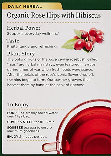 Traditional Medicinals Organic Rose Hips with Hibiscus Herbal Tea, 16 Tea Bags (Pack of 1)