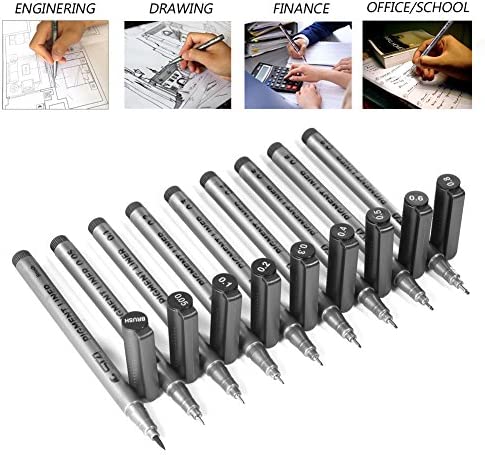 Precision Micro-Line Pens, Set of 9 Black Micro-Pen Fineliner Ink Pens, Waterproof Archival ink, Multiliner, Sketching, Anime, Artist Illustration, Technical Drawing, Office Documents