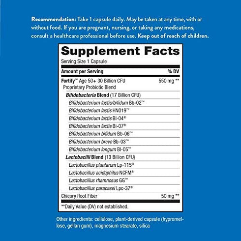 Nature’s Way Fortify 50+ Probiotic, 30 Billion Live Cultures, 10 Strains, Prebiotics, 30 Capsules