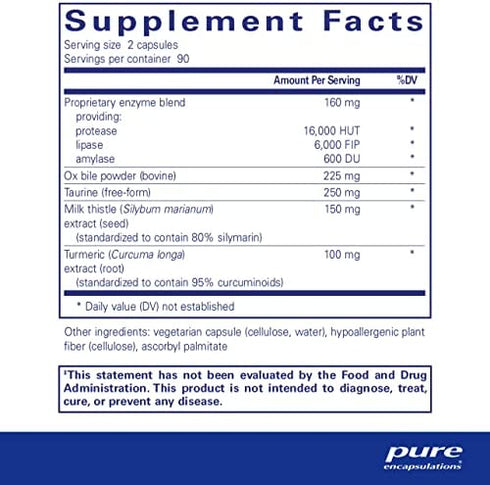 Pure Encapsulations Digestion GB | Digestive Enzyme Supplement to Support Gall Bladder and Digestion of Carbohydrates and Protein* | 180 Capsules
