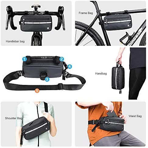 Rhinowalk Bike Bag, Bike Handlebar Bag, WaterproofBike Basket Bicycle Front Bag Shoulder Bag Waist Bag for Sport Bicycle Professional Cycling Accessorie-Black