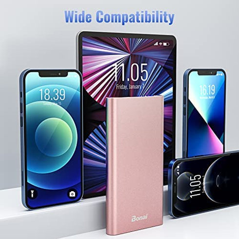 BONAI Portable Charger 12000mAh USB C Power Bank Battery Pack for Heated Vest High-Speed 3.0A Input/Output Compatible with iPhone 13/13 Pro Max/12/12 PM iPad Samsung Android-Blush Gold