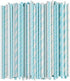 ALINK Biodegradable Light Blue White Paper Straws, Pack of 100 Party Straws for Juice, Cocktail, Smoothies, Birthday, Wedding, Bridal/Baby Shower and Christmas Decorations Supplies