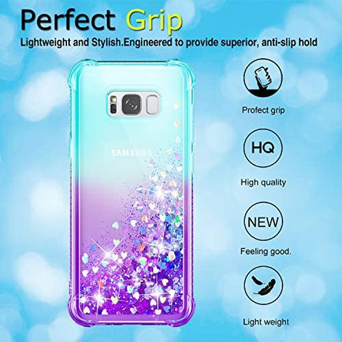 Gritup Galaxy S8 Case, Galaxy S8 Phone Case with HD Screen Protector for Girls Women, Cute Clear Gradient Glitter Liquid TPU Slim Phone Case for Samsung Galaxy S8 Teal/Purple