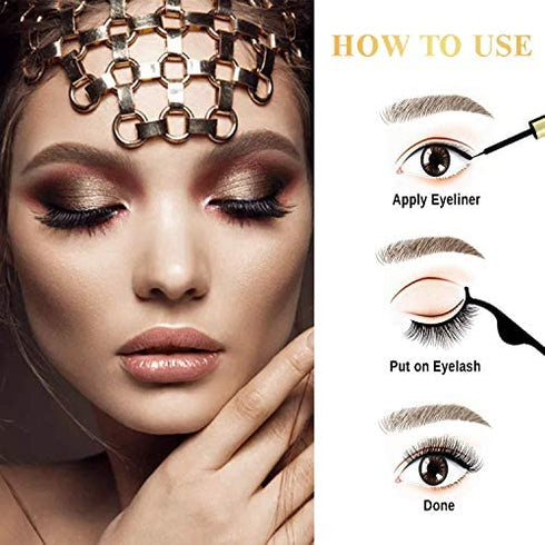 Richsky Magnetic Eyelashes, 3D Reusable Natural Magnetic Eyelashes Waterproof Set with 10ml Upgraded Hypoallergenic Magnetic Eyeliner Kit,Easy to Apply-No Glue(5 Pairs)