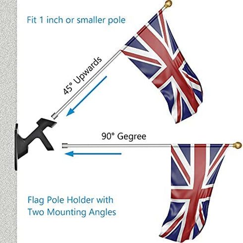 Haoridul Flag Holder Bracket, 2 Position House Flag Pole Holders, Heavy Duty Aluminum Alloy - Stainless Steel Kit - Strong and Rust Proof - 1" Inner Diameter (Matte Black-1Pack)